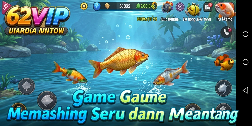 Gameplay seru dalam 62VIP dengan aktivitas memancing yang mendebarkan.