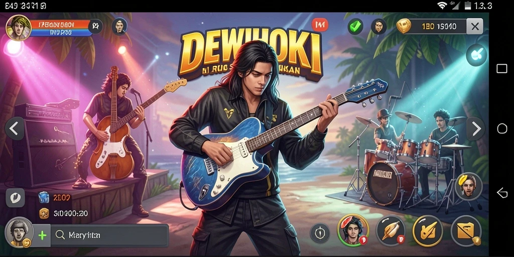 Screenshot gameplay DEWIHOKI menampilkan pemain yang bernyanyi mengikuti irama musik.