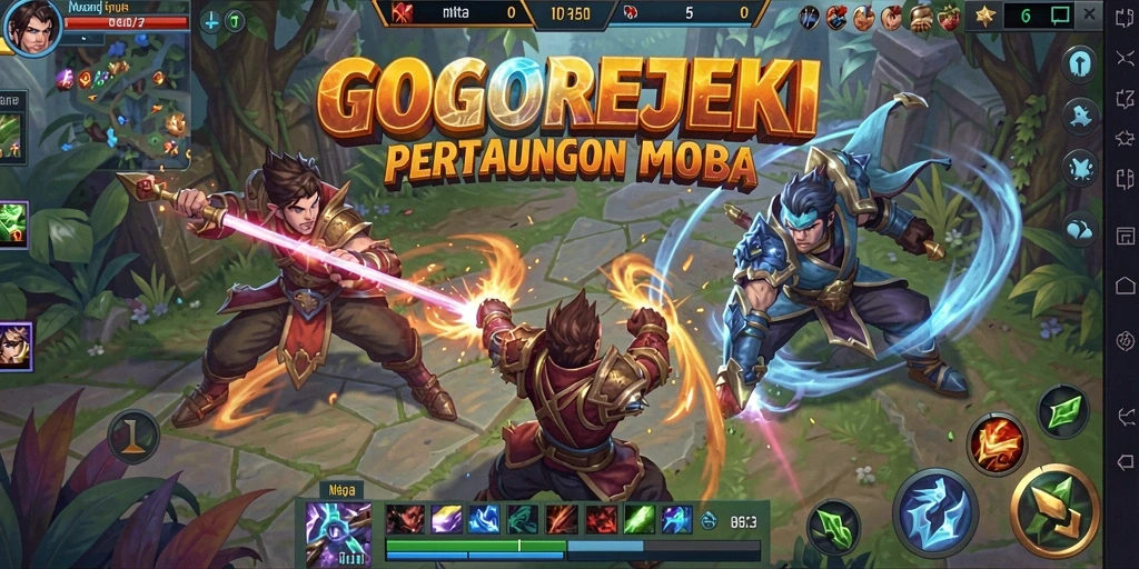 Tangkapan layar gameplay <strong>GOGOREJEKI</strong> menunjukkan aksi pertarungan tim yang menegangkan.