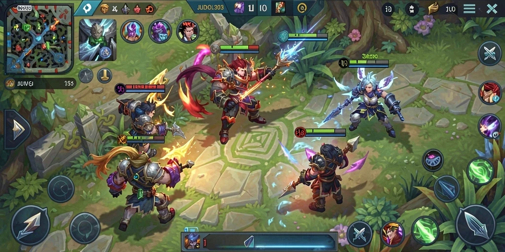 Screenshot gameplay JUDOL303 menampilkan aksi pertempuran yang seru.