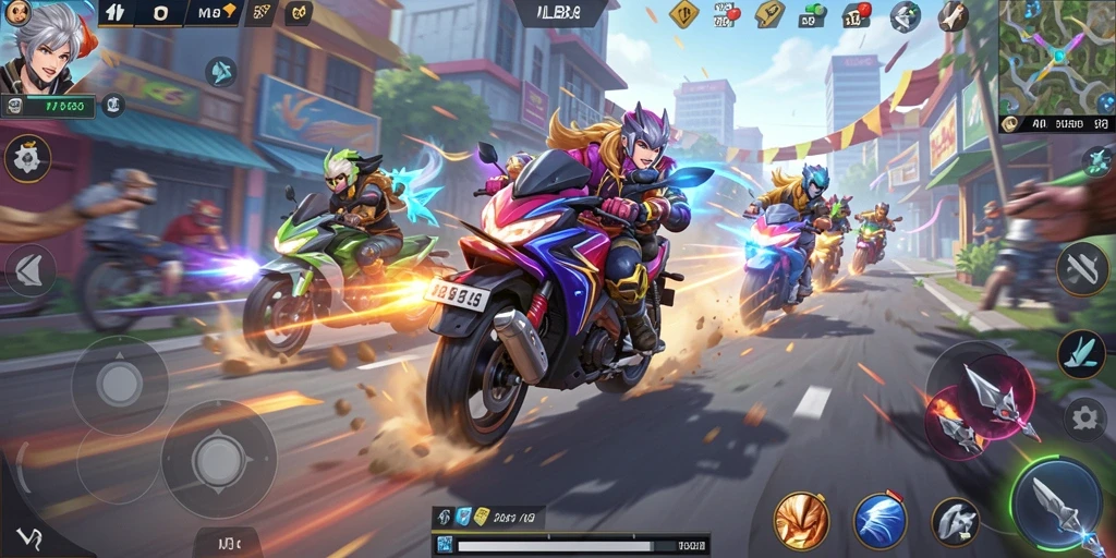 Tampilan seru balapan motor di MLBB8 dengan aksi cepat.